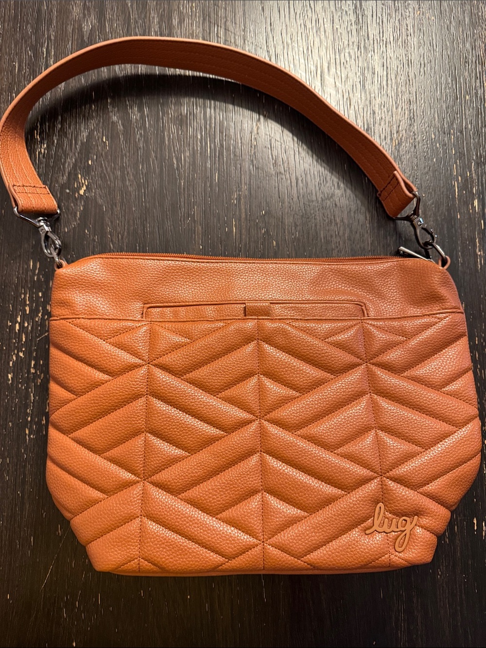 lug Quilted Chevron Shoulder Bag - Cognac